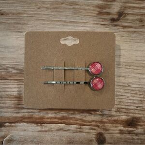 NEW Pink Plaid Design Bobby-pin Set